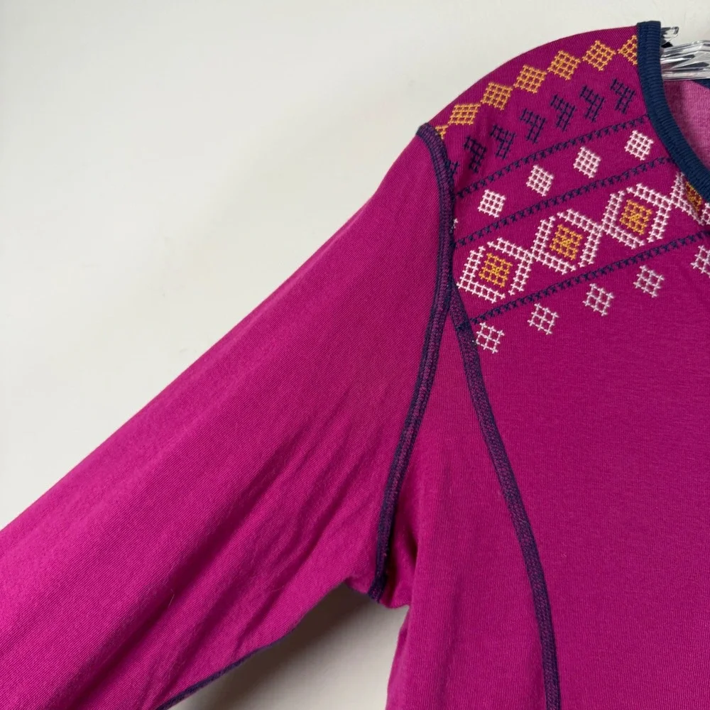 AlpnRock Womens Magenta Organic Cotton Embroidered Henley Long Sleeve Top L